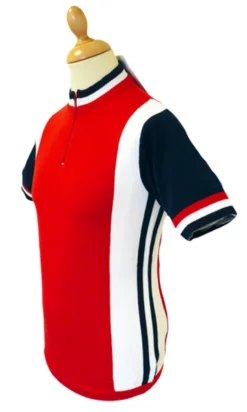 'Hi-Wheel' - Madcap Retro Mod Cycling Top RED/NAVY -Classic Gents Fit Sales Hi wheel SS Red5 61192.1666957441