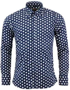 Penny Dot Lane Retro 60s Mod Shirt -Classic Gents Fit Sales Madcap England Penny Dot Lane Navy 88636.1661272796