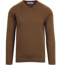 Redford 60s Mod V-Neck Jumper BISON -Classic Gents Fit Sales Madcap england redford v neck jumper bison brown1 65117.1661266132