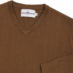 Redford 60s Mod V-Neck Jumper BISON -Classic Gents Fit Sales Madcap england redford v neck jumper bison brown2 42649.1661266133