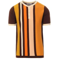 Zen Mod Stripe Knit Grandad Top (A) -Classic Gents Fit Sales madcaap england zen knitted grandad top fondue fudge 2 14530.1661261227