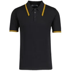 Empire Mod Big Collar Popcorn Waffle Polo In Black/Buckthorn -Classic Gents Fit Sales madcap england empire popcorn waffle polo black buckthorne mc1051 21 83305.1695997623