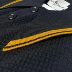 Empire Mod Big Collar Popcorn Waffle Polo In Black/Buckthorn -Classic Gents Fit Sales madcap england empire popcorn waffle polo black buckthorne mc1051 3 21099.1695997627