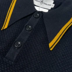 Empire Mod Big Collar Popcorn Waffle Polo In Black/Buckthorn -Classic Gents Fit Sales madcap england empire popcorn waffle polo black buckthorne mc1051 4 28797.1695997625