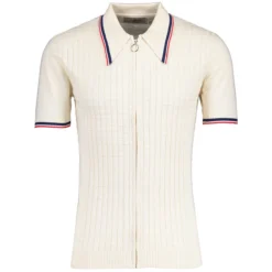 Cannon Mod Grid Check Big Collar Ring Zip Knitted Polo Navy