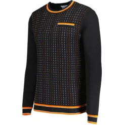 Hawkins Mod Jacquard Dash Front Jumper In Black -Classic Gents Fit Sales madcap england hawkins jacquard dash jumper black 2 05837.1695997619