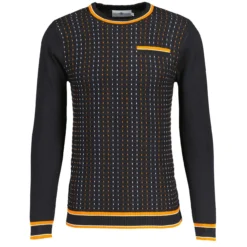 Hawkins Mod Jacquard Dash Front Jumper In Black -Classic Gents Fit Sales madcap england hawkins jacquard dash jumper black 3 82456.1695997616