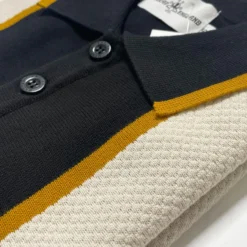 Junot Mod Waffle Stripe Knit Polo B -Classic Gents Fit Sales madcap england junot stripe panel popcorn waffle knit polo black 4 85893.1692021001