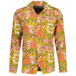 Rock-a-Hula Retro Rayon Floral LS Revere Collar Shirt Mustard