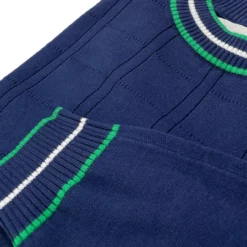 Moore Mod Pointelle Knit Tipped Mock Turtleneck Jumper In Navy -Classic Gents Fit Sales madcap england mc1049 moore navy close up 11 06115.1693991739