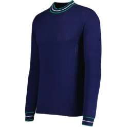 Moore Mod Pointelle Knit Tipped Mock Turtleneck Jumper In Navy -Classic Gents Fit Sales madcap england moore ls jumper navy mc1049 21 74065.1693991740