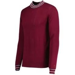 Moore Mod Pointelle Knit Tipped Mock Turtleneck Jumper In Zinfandel -Classic Gents Fit Sales madcap england moore tipped pointelle knit tee zinfandel mc1049 2 09981.1695997397