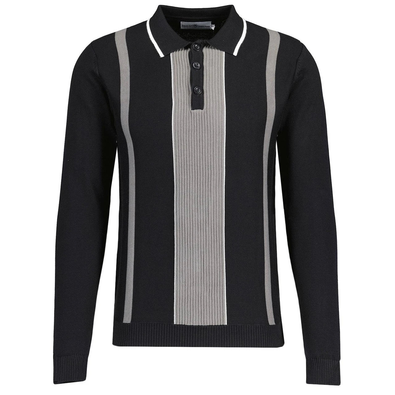 Nova Mod Ribbed Panel Knitted Polo Shirt In Black 4 Nova Mod Ribbed Panel Knitted Polo Shirt In Black - Image 4