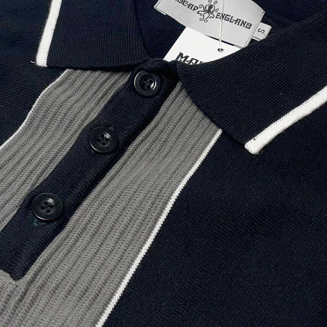 Nova Mod Ribbed Panel Knitted Polo Shirt In Black 13 Nova Mod Ribbed Panel Knitted Polo Shirt In Black - Image 13