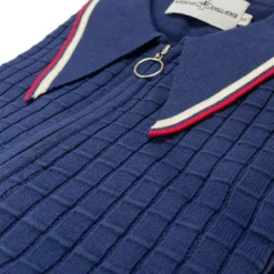 Apollo Mod Grid Check Big Collar Zip Polo Cardigan In Navy -Classic Gents Fit Sales madcap england spear collar grid check polos navy polo 13 08728.1693991797