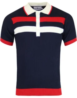 Terry Retro Mod Ribbed Stripe Polo (BB) -Classic Gents Fit Sales madcap england terry ribbed polo navy 3 82177.1661268986