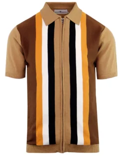 Victor 60s Mod Stripe Zip Polo BLUE -Classic Gents Fit Sales madcap england victor stripe polo cardigan 3 48718.1661267921 1