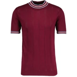 Wilson Pointelle Knit Mod Mock Turtleneck Tipped Tee In Zinfandel -Classic Gents Fit Sales madcap england wilson tipped pointelle knit tee zinfandel 2 35301.1695997343