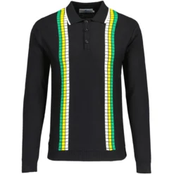 Zodiac Mod Textured Raised Stripe Knitted Polo Shirt Black -Classic Gents Fit Sales madcap england zodiac waffle square stripe polo black 3 78989.1695997591