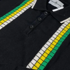Zodiac Mod Textured Raised Stripe Knitted Polo Shirt Black -Classic Gents Fit Sales madcap england zodiac waffle square stripe polo black 5 15548.1695997598