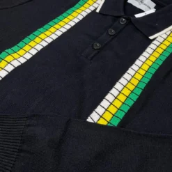 Zodiac Mod Textured Raised Stripe Knitted Polo Shirt Black -Classic Gents Fit Sales madcap england zodiac waffle square stripe polo black 61 41473.1695997596