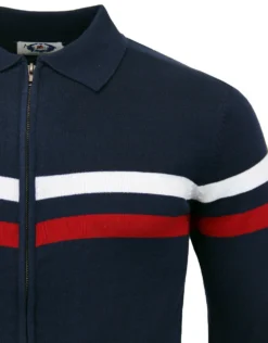 Mavers MADCAP Retro Mod Zip Through Knit Track Top -Classic Gents Fit Sales madcap mavers zip cardigan navy 5 00744.1661271975 1