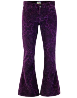 Paisley Rave Retro 70s Cord Flares -Classic Gents Fit Sales madcap paisley rave flares purple 4 24014.1661270129 2