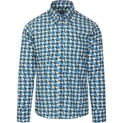 Trip Geo Chevron Retro Mod Shirt -Classic Gents Fit Sales madcapeng geo print shirt blue front 36574.1661263265