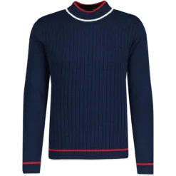 Kingly Grid Jacquard Turtleneck SW -Classic Gents Fit Sales madcapeng jaquard turtleneck jumper navy front 43437.1678188353 1