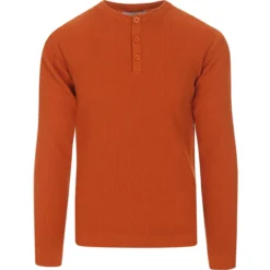 Caine Ribbed Grandad Top (Rust) -Classic Gents Fit Sales madcapeng ribbed long polo rust front 11023.1661264055