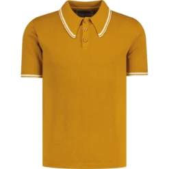 Empire Mod Big Collar Popcorn Waffle Polo In Black/Buckthorn -Classic Gents Fit Sales madcapeng spear waffle polo yellow front 29515.1673453065 2