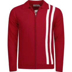 Speedway Mod Stripe Zip Cardigan R -Classic Gents Fit Sales madcapeng speedway cardigan red front 84287.1661274009