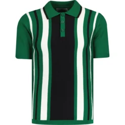 Folklore Mod Stripe Knit Polo (GJ) -Classic Gents Fit Sales madcapeng stripe polo tshirt green front 61805.1673453107