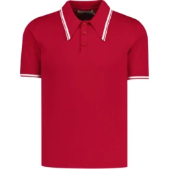 Empire Mod Big Collar Popcorn Waffle Polo In Black/Buckthorn -Classic Gents Fit Sales madcapengland empire polo red front 70770.1689696903 1
