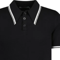 Empire Mod Big Collar Popcorn Waffle Polo In Black/Buckthorn -Classic Gents Fit Sales madcapengland empire polo tshirt black detail 95757.1687259704 1
