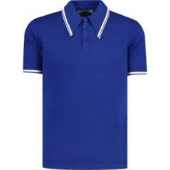 Empire Mod Big Collar Popcorn Waffle Polo In Black/Buckthorn -Classic Gents Fit Sales madcapengland empire polo tshirt blue front 59924.1687256101 1