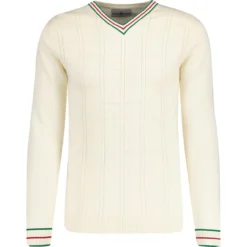 Fellini Mod Pointelle Knit Jumper -Classic Gents Fit Sales madcapengland vneck pointelle top white front 57277.1676646868